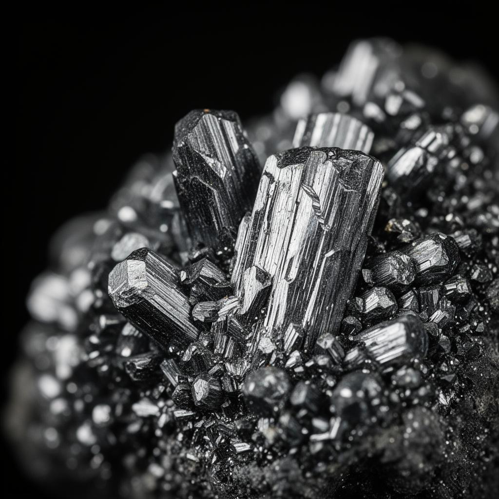 Macro view of stibnite crystals